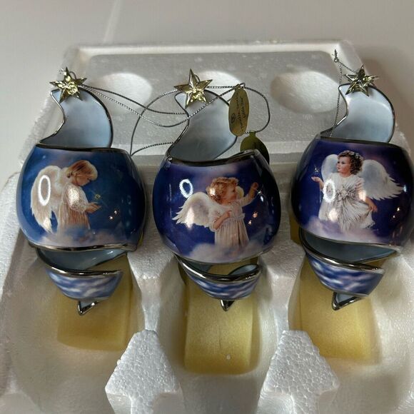 Bradford Editions Starlight Blessings Porcelain Angel Xmas Ornaments Blue - Picture 3 of 16